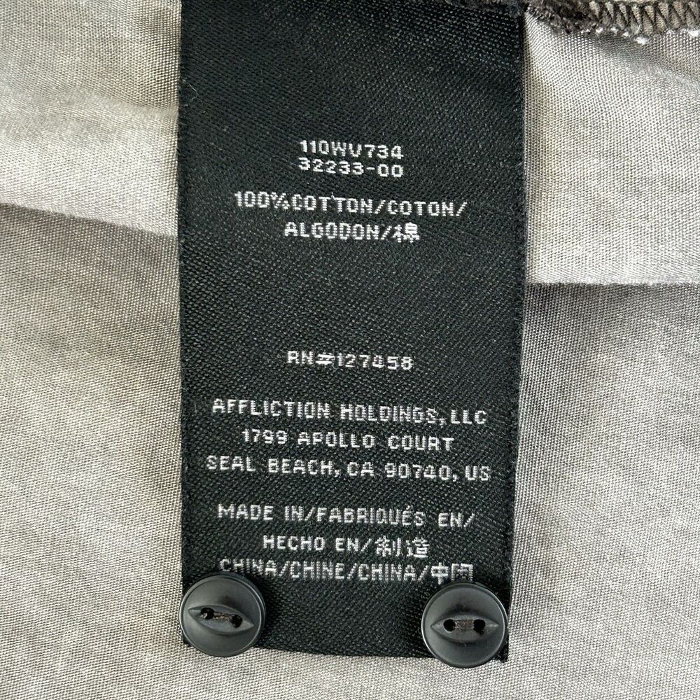 Affliction Black Premium Men XL Speed Shop Skull Button Up Shirt Gray Biker Y2K - Picture 10 of 11